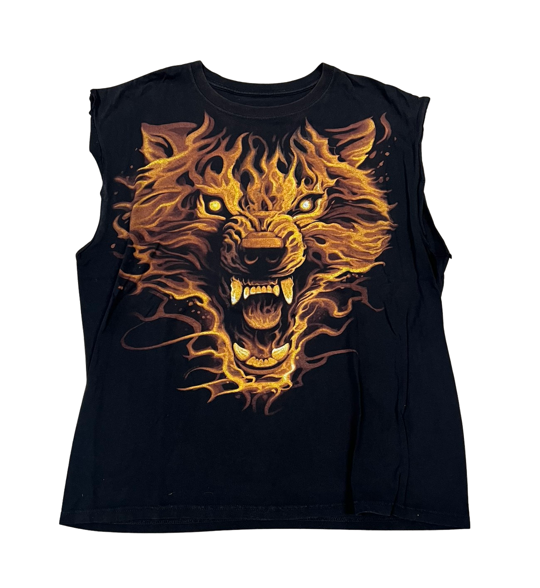 Flaming Wolf 'Black' Vintage Cutoff