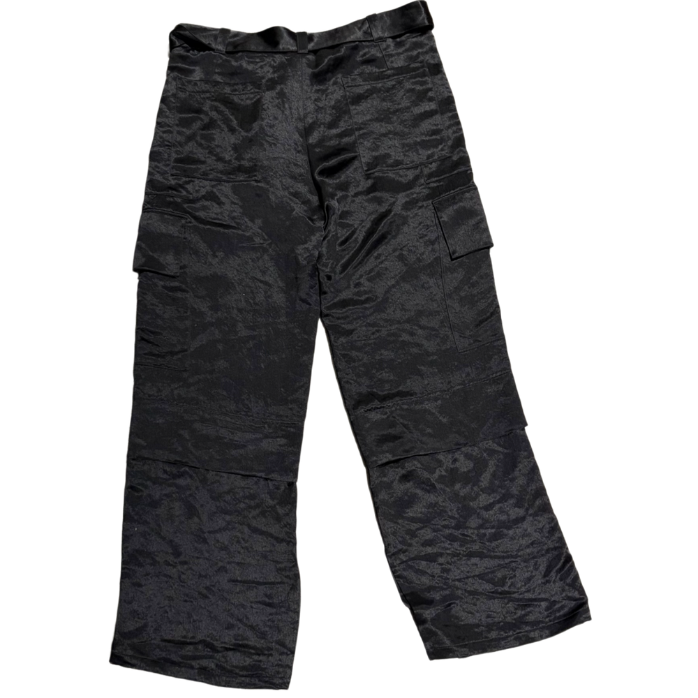 Jil Sander 'Black' Straight Leg Belted Satin Cargo Trousers