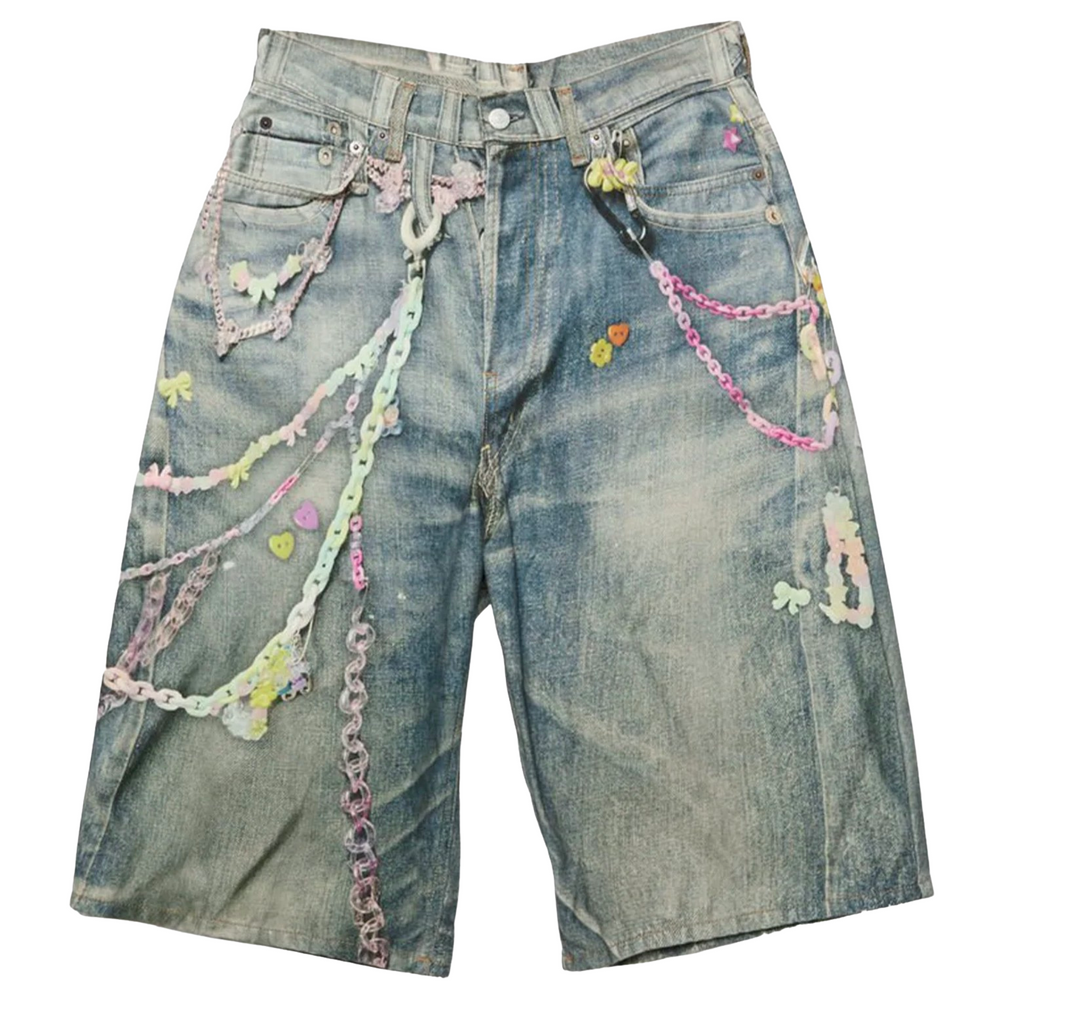 Acne Studios 'Keychain Print' Loose Fit Denim Shorts