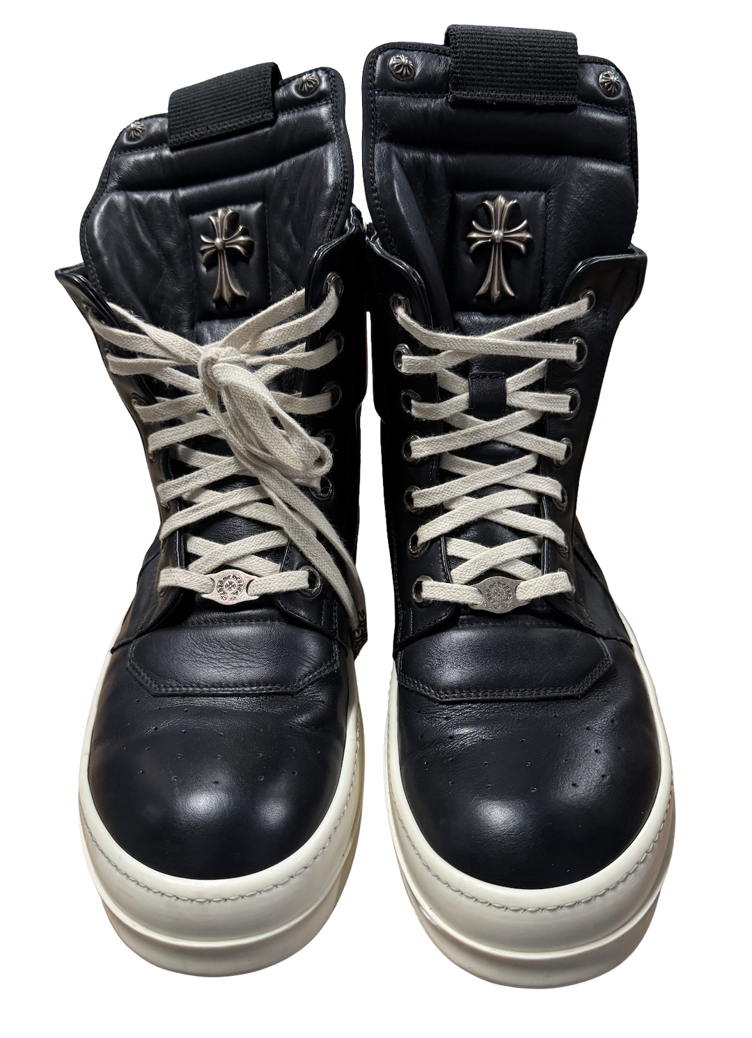 Chrome Hearts x Rick Owens 'Black' Leather Geobasket Sneakers