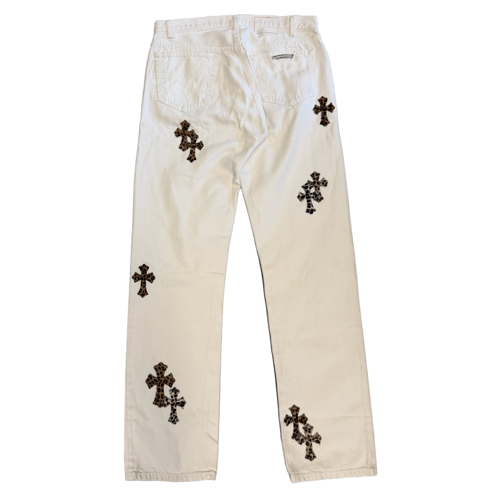 Chrome Hearts '19 Cheetah Patch' White Jeans