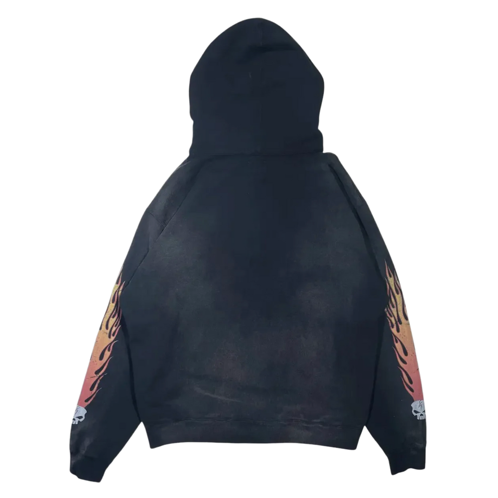 Kamiya 'Skull Flame' Washed Black Zip Up