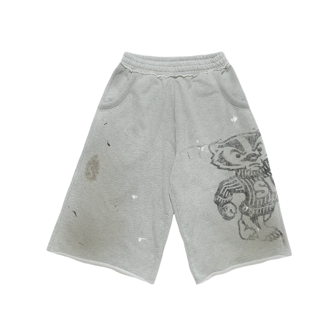 Saint Vanity 'Black Badgers' Distressed Long Sweat Shorts
