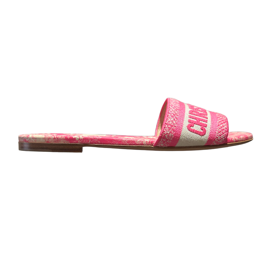 Christian Dior 'Neon Pink' Dway Toile De Jouy Embroidered Slide Sandal