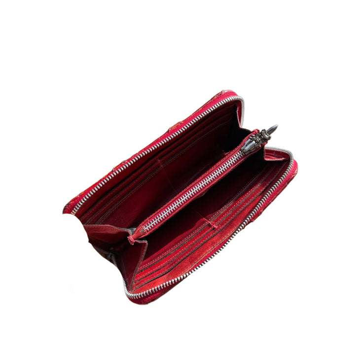 Chrome Hearts 'Red' Patent Leather Cross Patch Long Zip Wallet