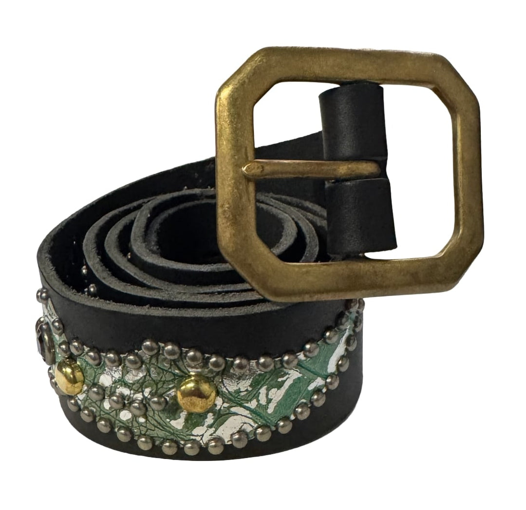 Studded 'Fuck Off' Alligator Black Belt