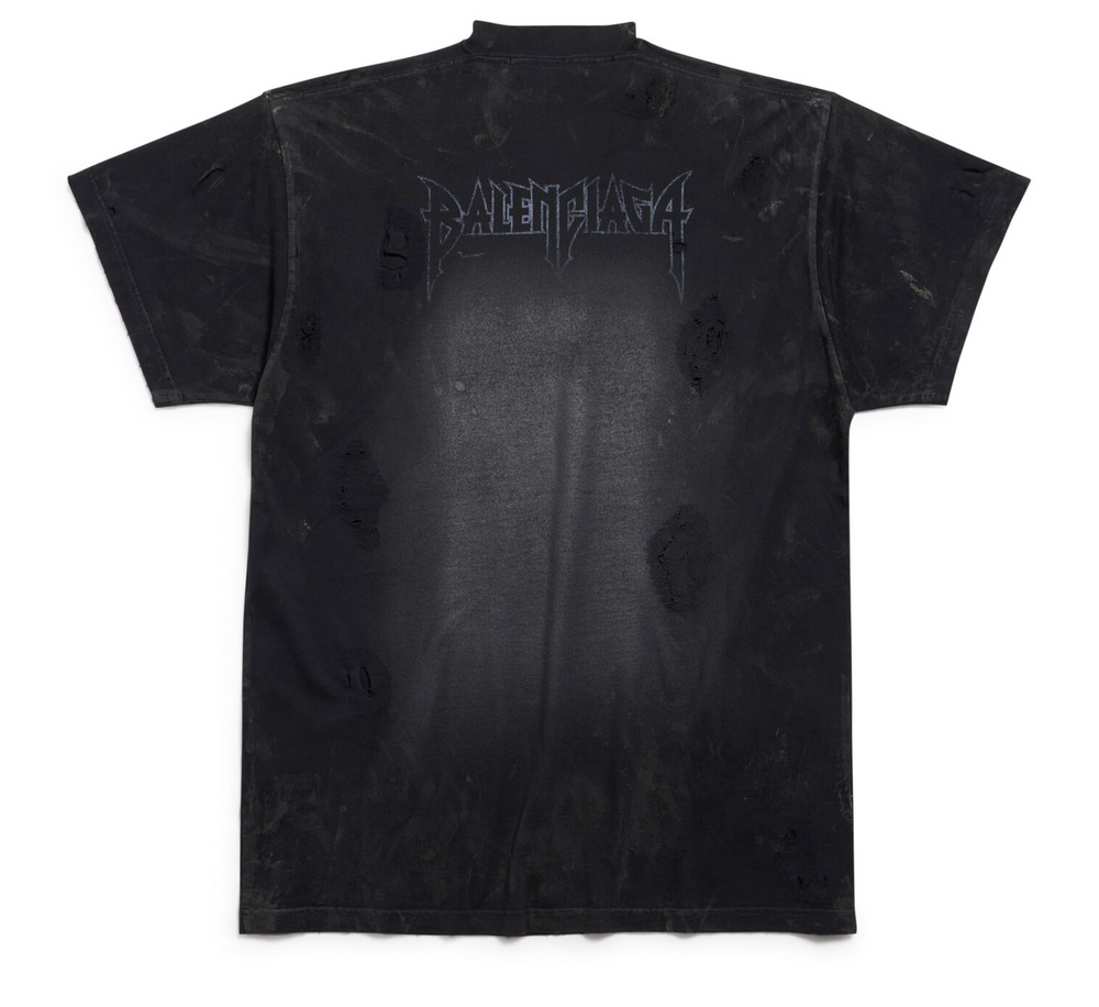 Balenciaga 'Paris Moon' Oversized Distressed Black Tee