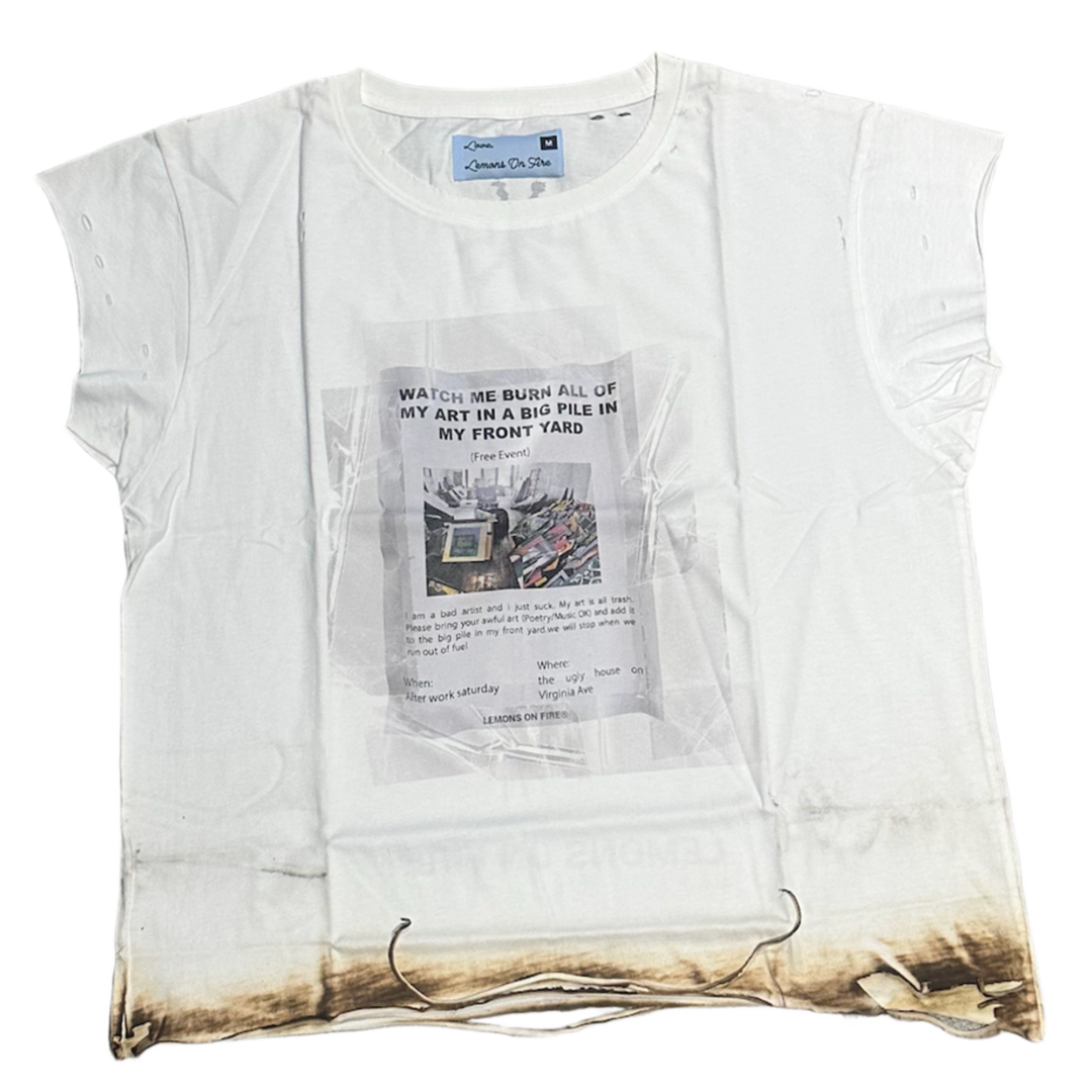Lemons On Fire 'White' Burn Party Cutoff Shirt 