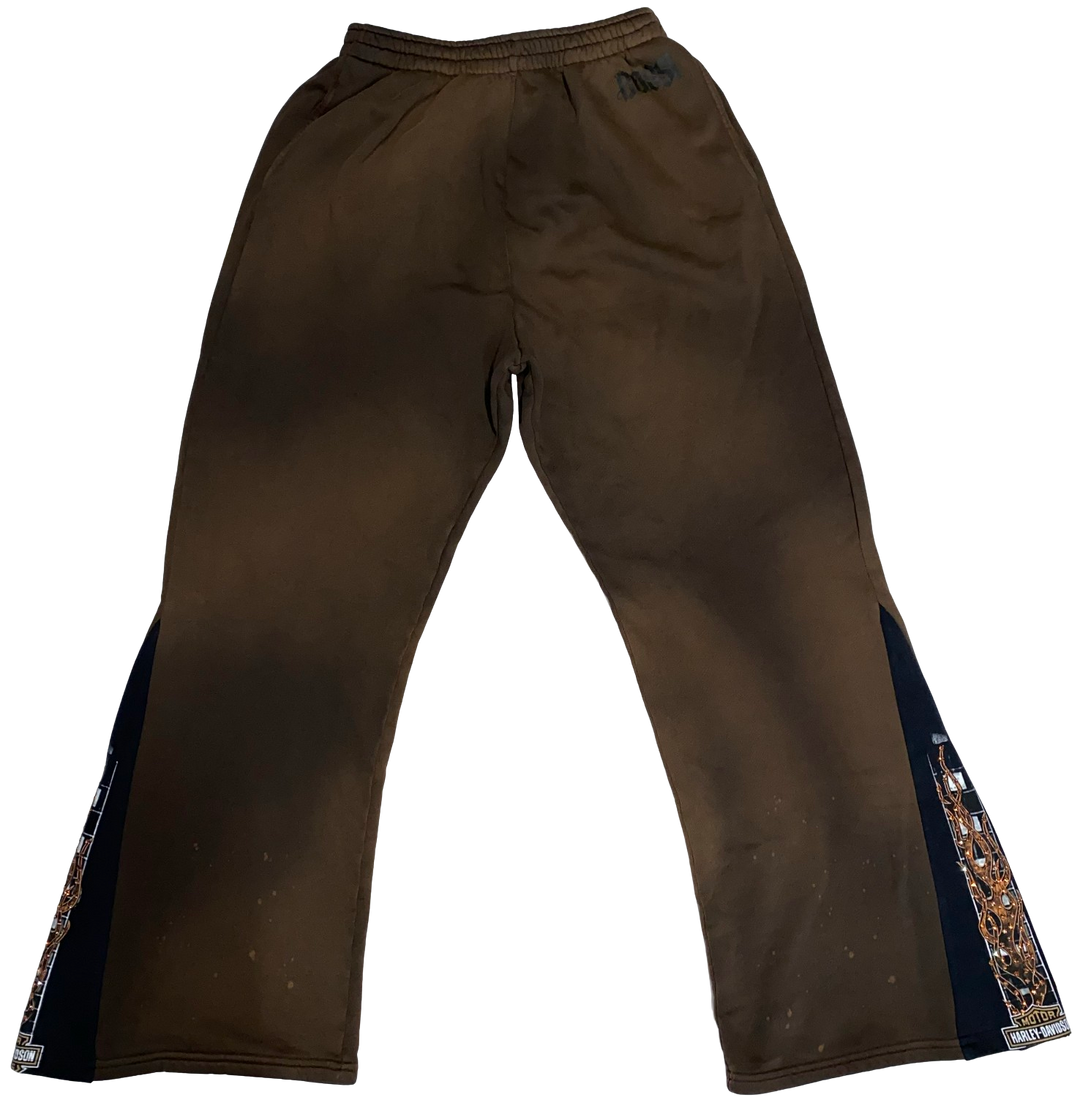 Bossi 'Harley Davidson Flame' Brown Bleached Flare Sweats