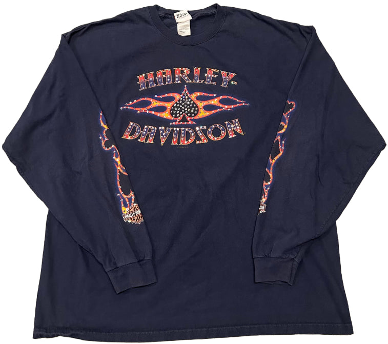 Harley Davidson 'Iron Steed Flaming Ace' Rhinestone Vintage L/S