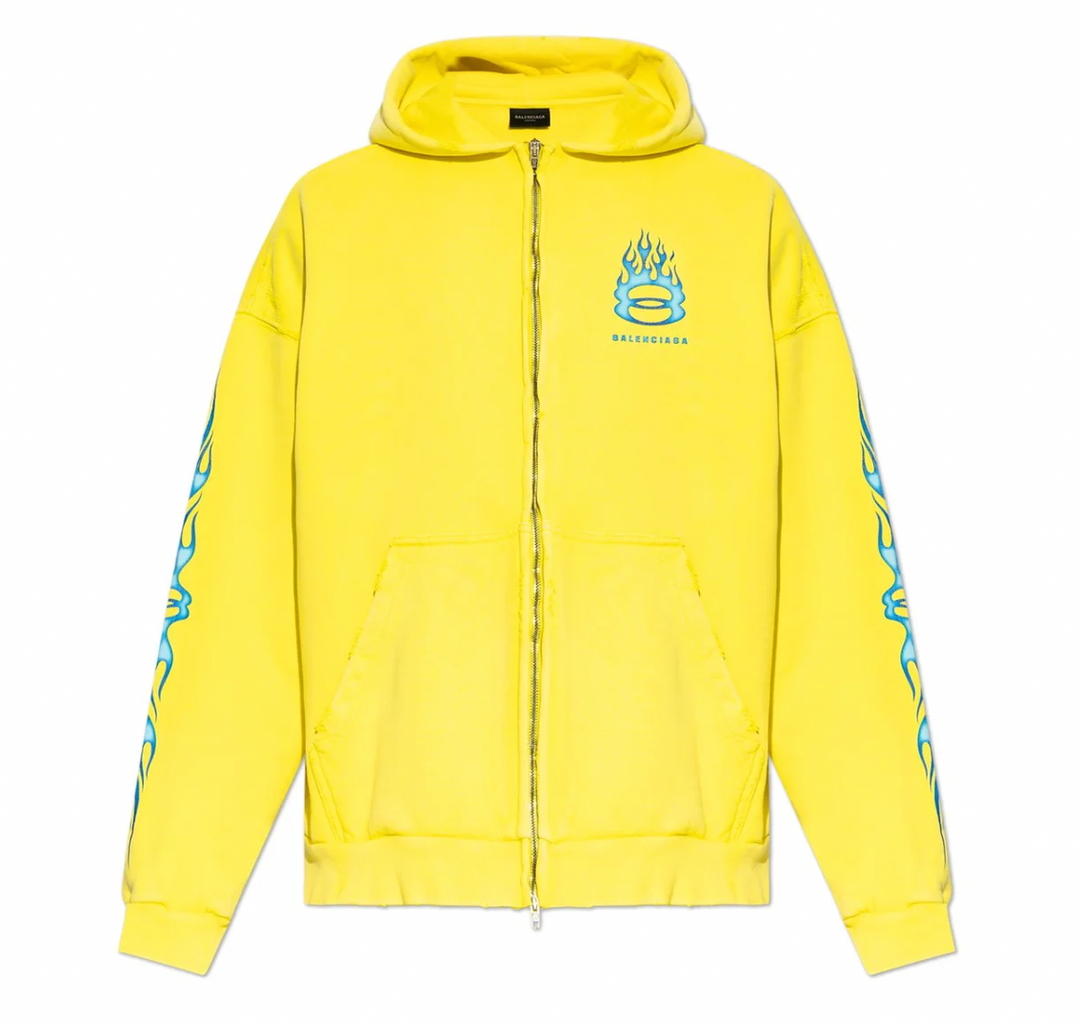 Balenciaga 'Burning Unity' Yellow/Blue Destroyed Zip Up Jacket