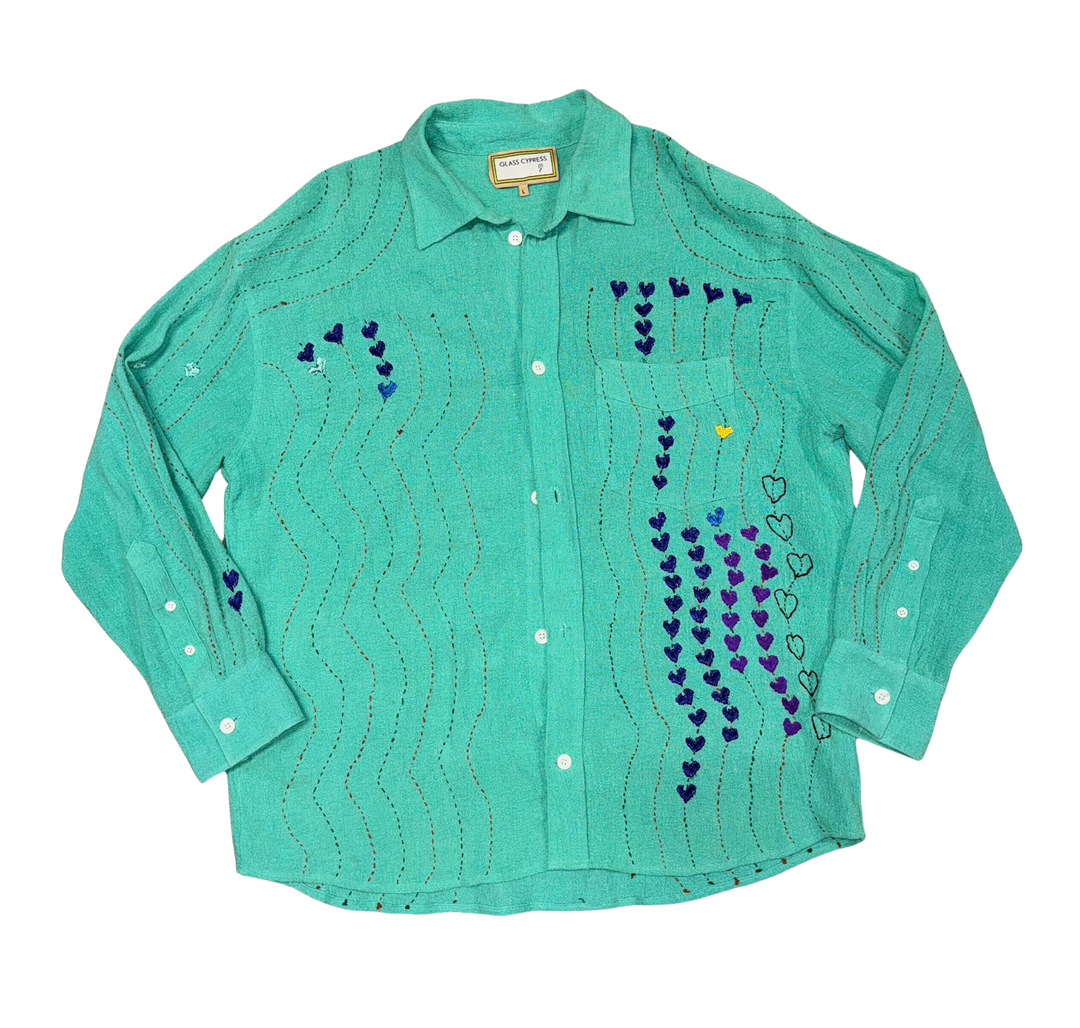 Glass Cypress 'Green Gauze' Hearts Flannel Shirt