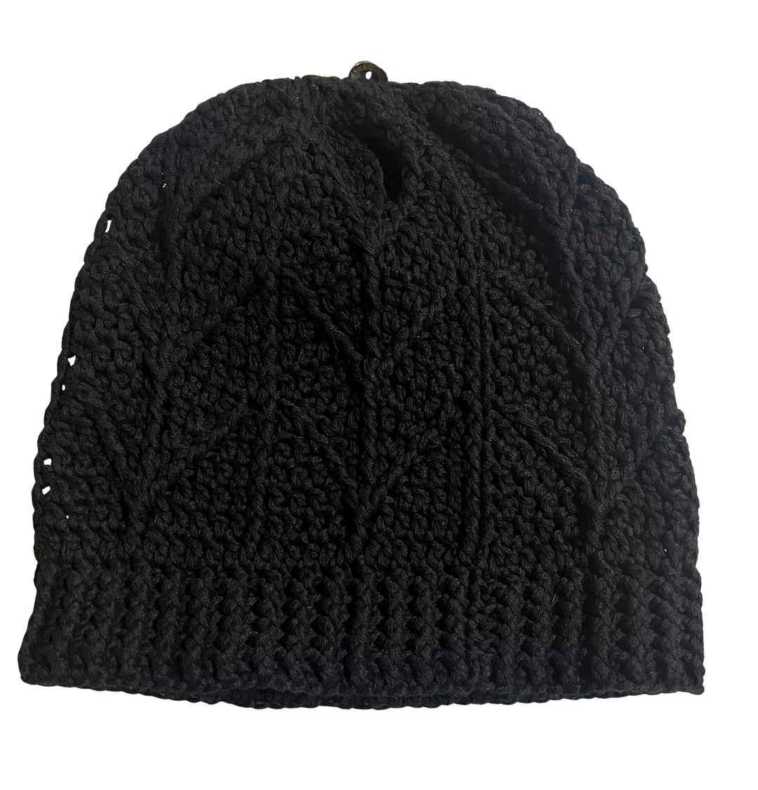 Chrome Hearts 'Leather Cross' Black Knit Beanie
