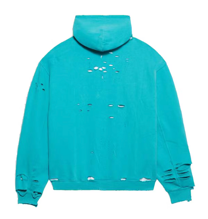 Balenciaga Caps Destroyed Hoodie Turquoise/White