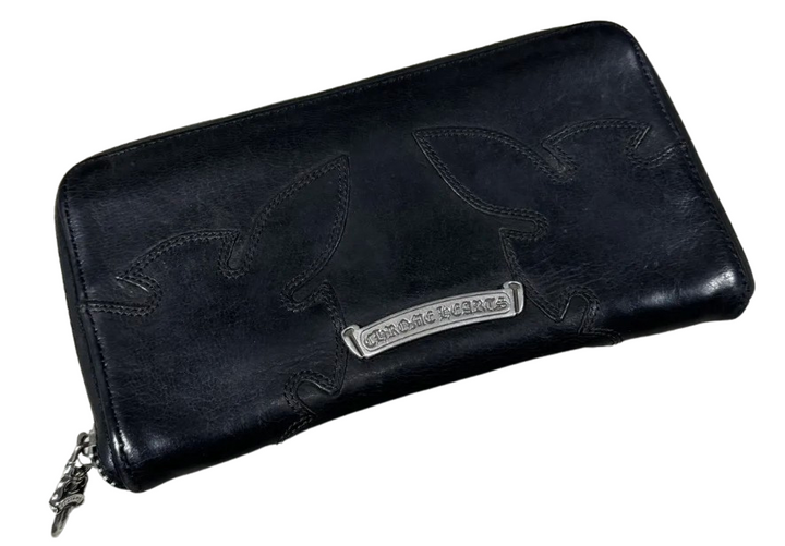 Chrome Hearts Black Fleur Dagger Zip Wallet