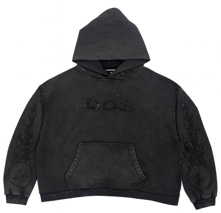 DOS 'Black' Rhinestone Acid Wash Hoodie