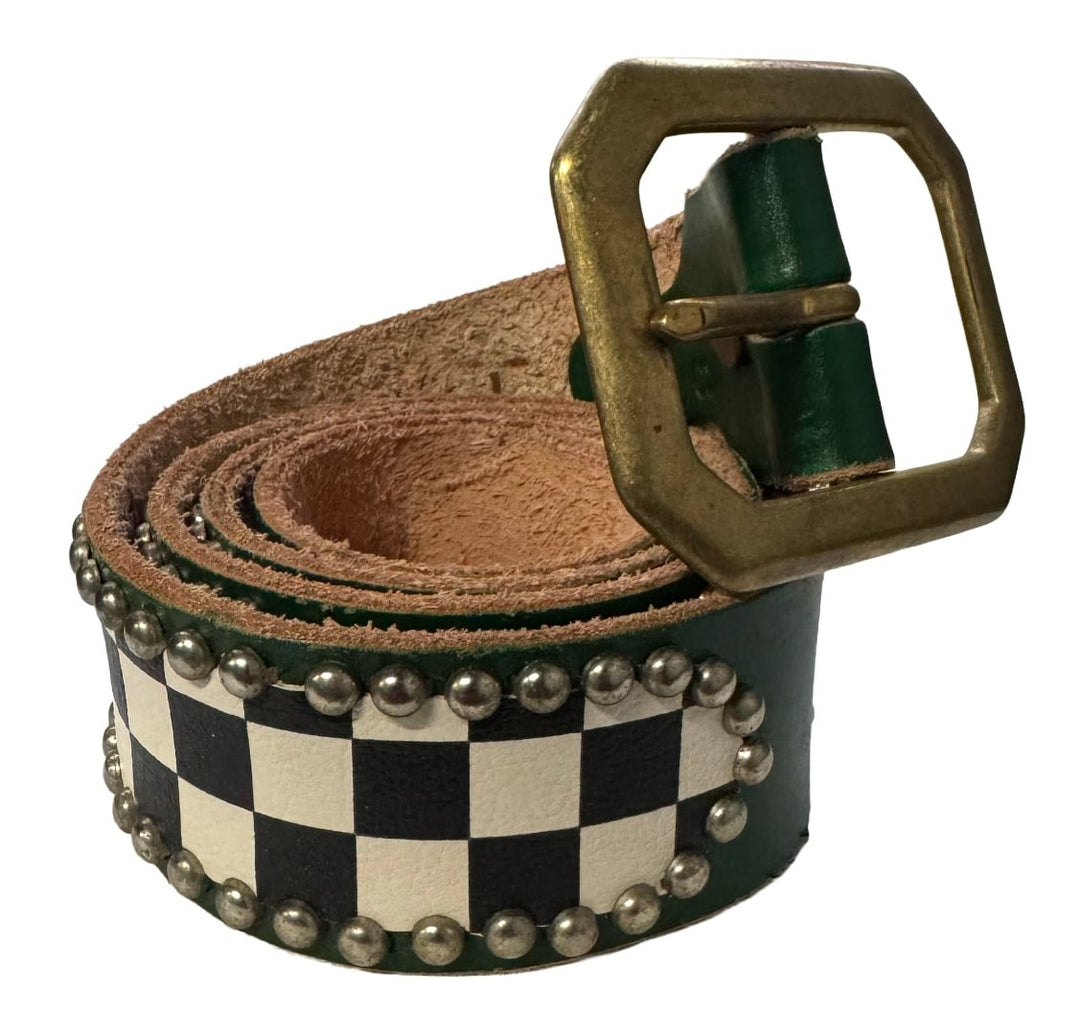 Studded 'Checkered Skull' Green Belt