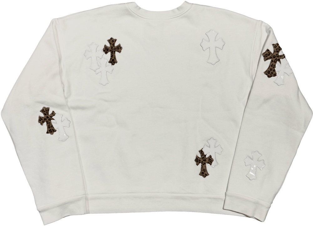 Chrome Hearts 'White Leopard' Cross Patch White Crewneck