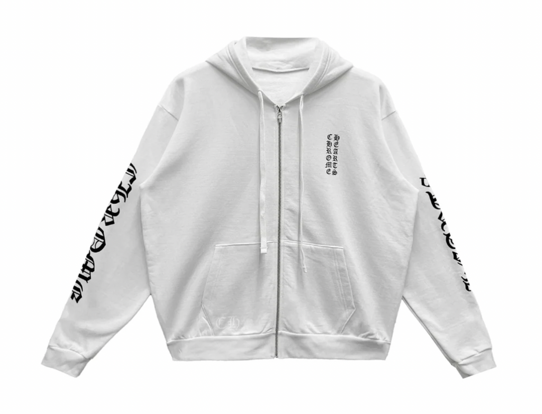 Chrome Hearts 'Vertical Logo' White Zip-Up Hoodie