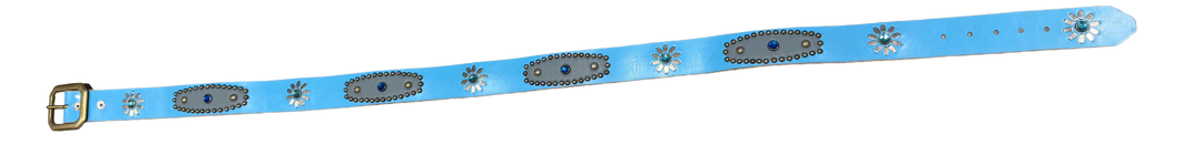 Studded 'Silver Leather/ Sun Gem' Baby Blue Belt