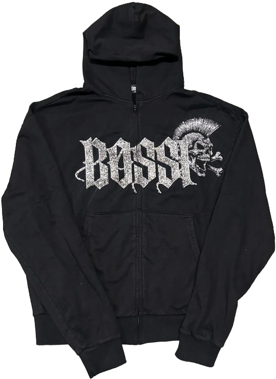 Bossi 'Mohawk White Skull' Rhinestone Zip-Up Hoodie