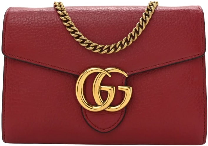 Gucci 'Vulcanic Red' GG Marmont Leather Chain Crossbody Shoulder Bag