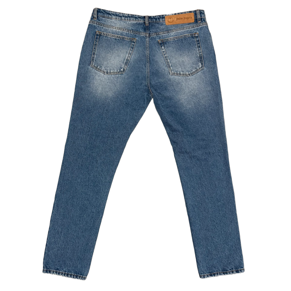 Moncler Genius x Palm Angels 'Patchwork & Distressed' Straight-Leg Blue Denim Jeans