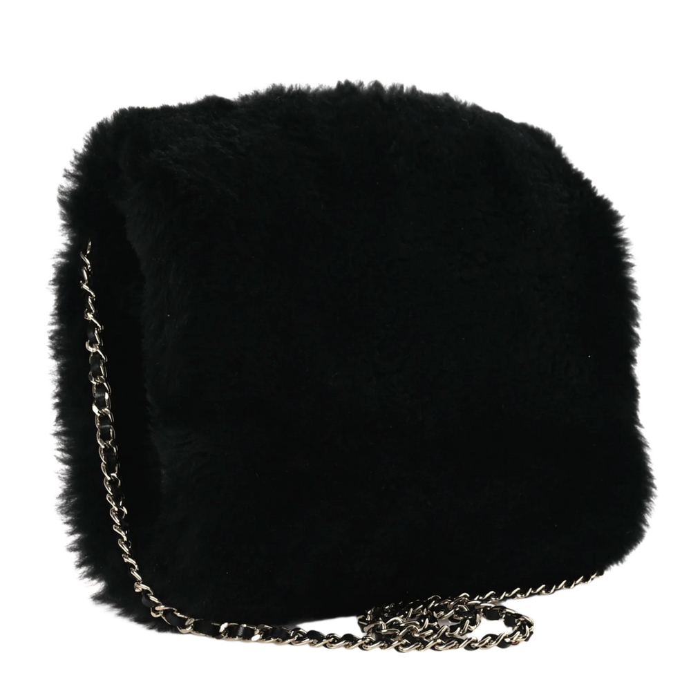 Chanel 'Shearling Lambskin' CC Black Muff Ecru Black Bag