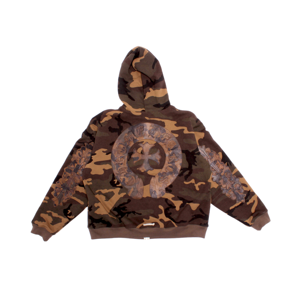 Chrome Hearts 'Camo Leather Horseshoe Patch' Thermal Zip Up Hoodie