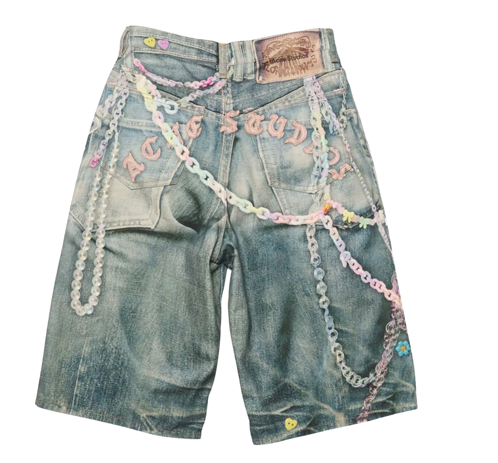 Acne Studios 'Keychain Print' Loose Fit Denim Shorts