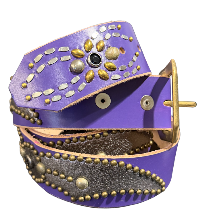 Studded 'Silver Chrome Wing/ Spider Gem' Purple Belt