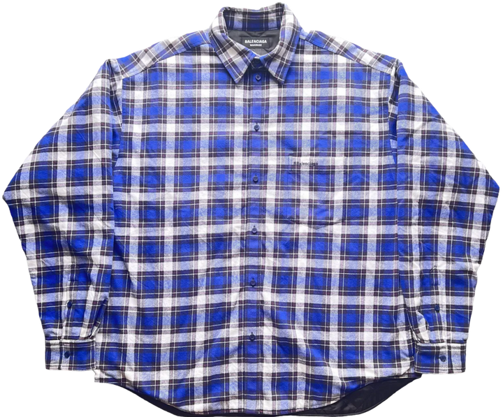 Balenciaga 'Padded' Oversized Blue Flannel Shirt Jacket