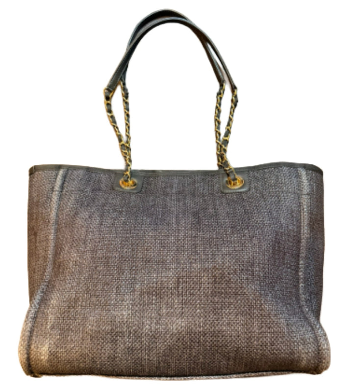 Chanel Small Deauville Tweed/Leather Black Tote GHW