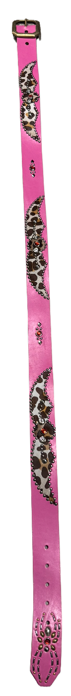 Studded 'Leopard Fur Print' Spider Gem Pink Belt