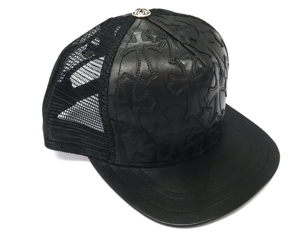 Chrome Hearts 'Leather Cross Cemetery' Black Trucker Hat