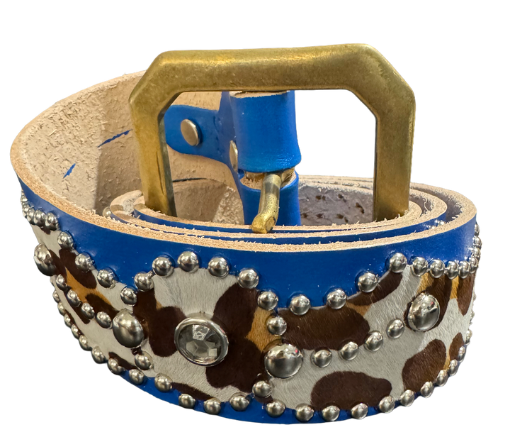 Studded 'Cow Print Spider Gem' Blue Belt