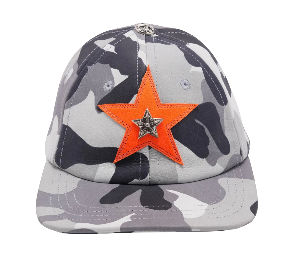Chrome Hearts 'Snow Camo' Silver Embellished Star Patch Leather Hat