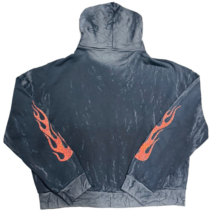 Bossi 'Black and Orange' Washed Black Rhinestone Zip-Up