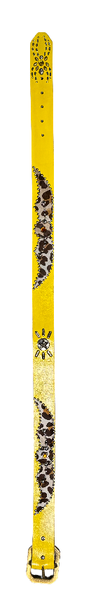 Studded 'White Leopard Fur Spider Gem' Yellow Belt