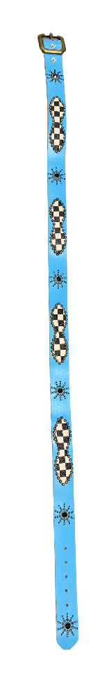 Studded 'Checkered Leather/ Sun Gem' Blue Belt