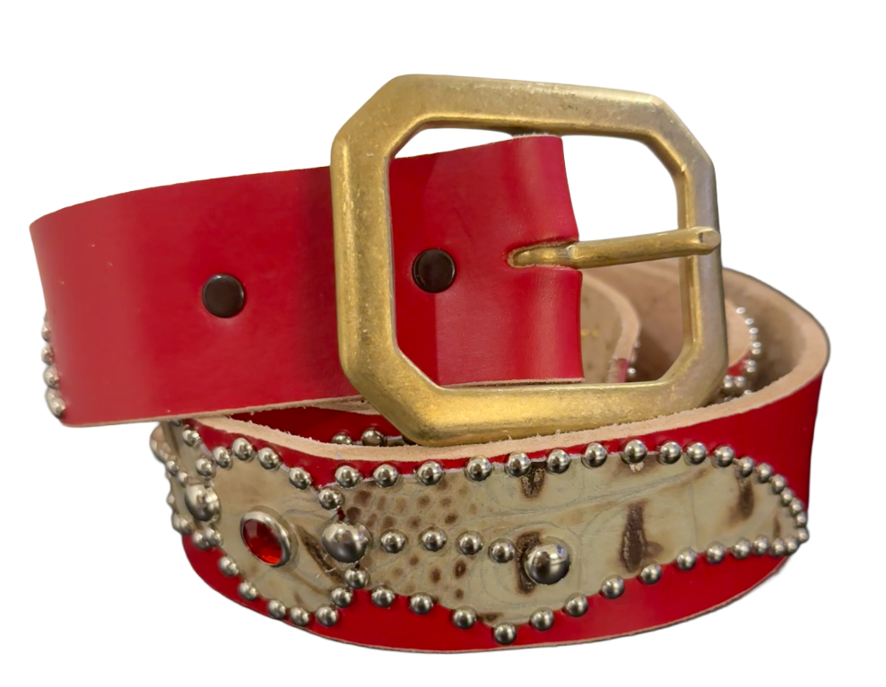 Studded 'Brown Scale Spider Gem' Red Belt