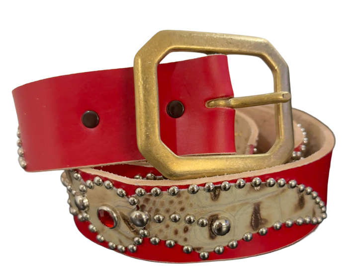 Studded 'Brown Scale Spider Gem' Red Belt