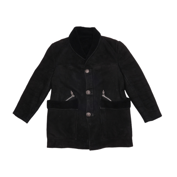 Chrome Hearts 'Suede Nubuk Leather' Zip Up Button Shearling Jacket