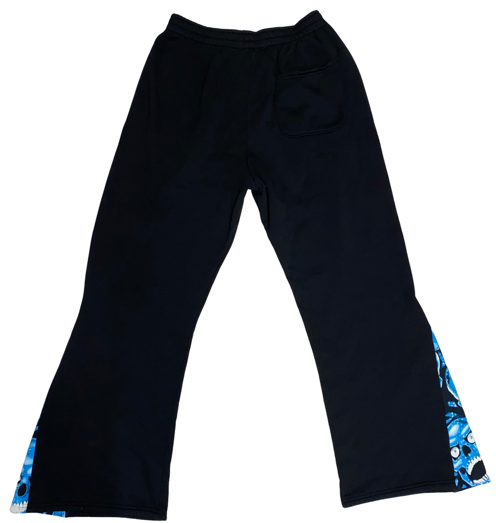 Bossi 'Blue Skulls' Rhinestone Black Flare Sweatpants