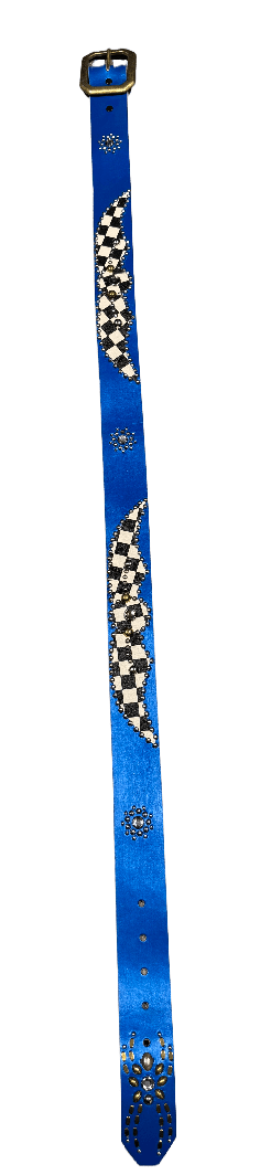 Studded 'Checkered Spider Gem' Blue Belt