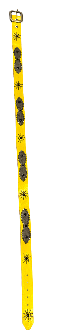 Studded 'Light Brown Leather' Sun Gem Yellow Belt