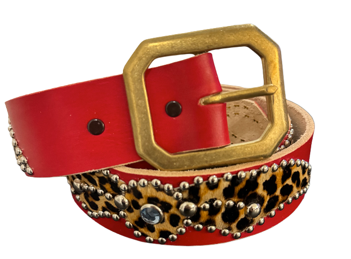 Studded 'Leopard Fur Spider Gem' Red Belt