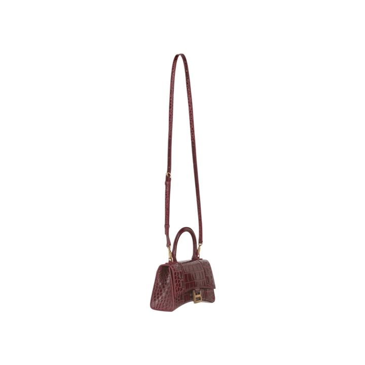 Balenciaga Hourglass S 'Crocodile Embossed Calfskin' Burgundy Dark Red Gold Hardware Handbag