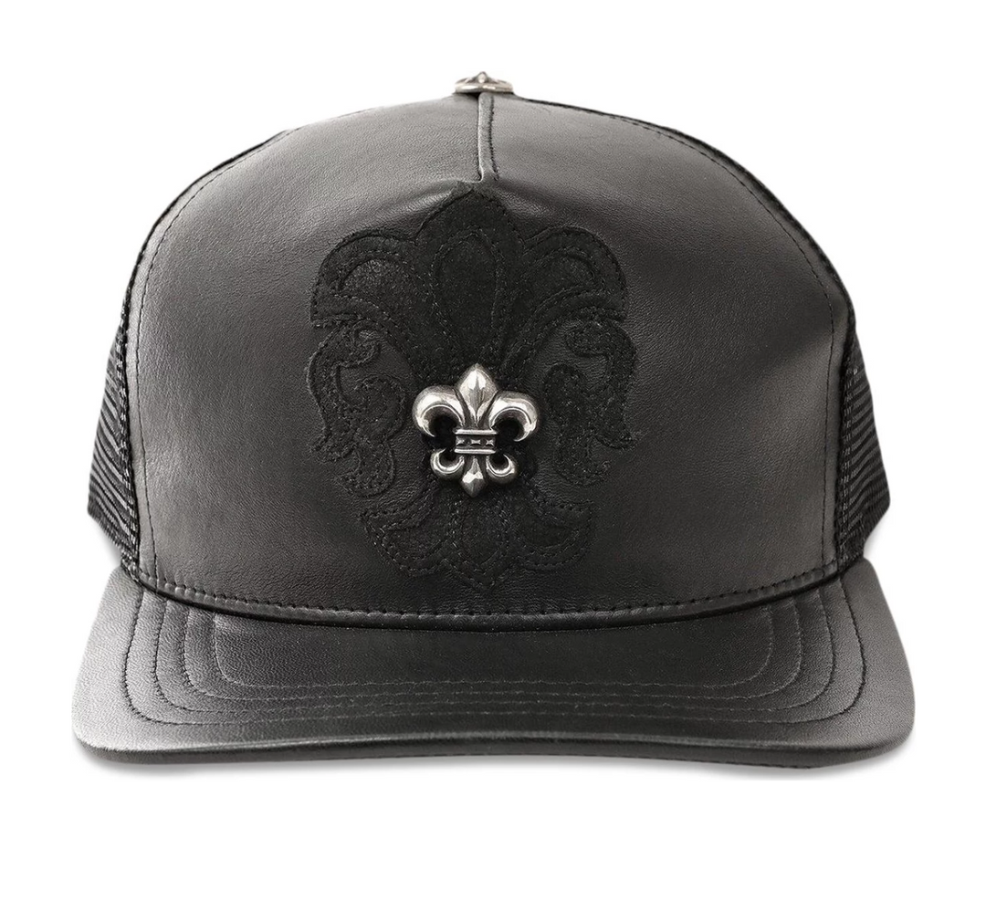 Chrome Hearts 'Fleur-De-Lis' Black Leather Trucker Hat