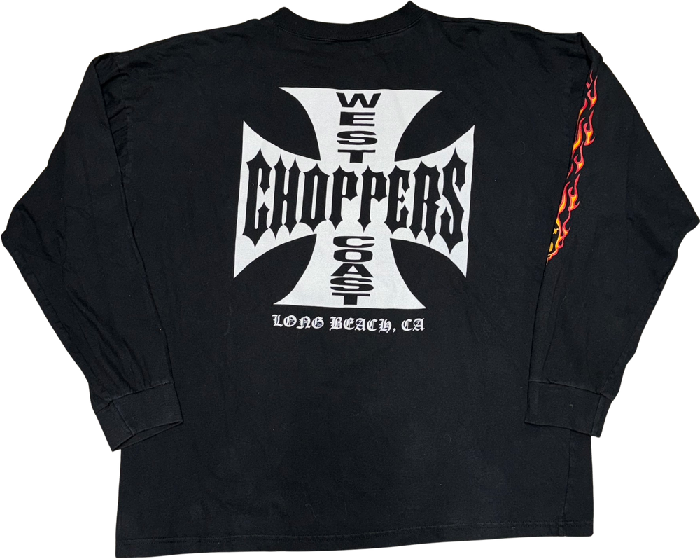 West Coast Choppers 'Flaming Skull' Vintage Black Longsleeve Tee